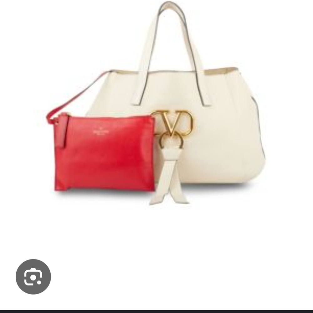 Valentino Cream and Red Tote Bag Set
